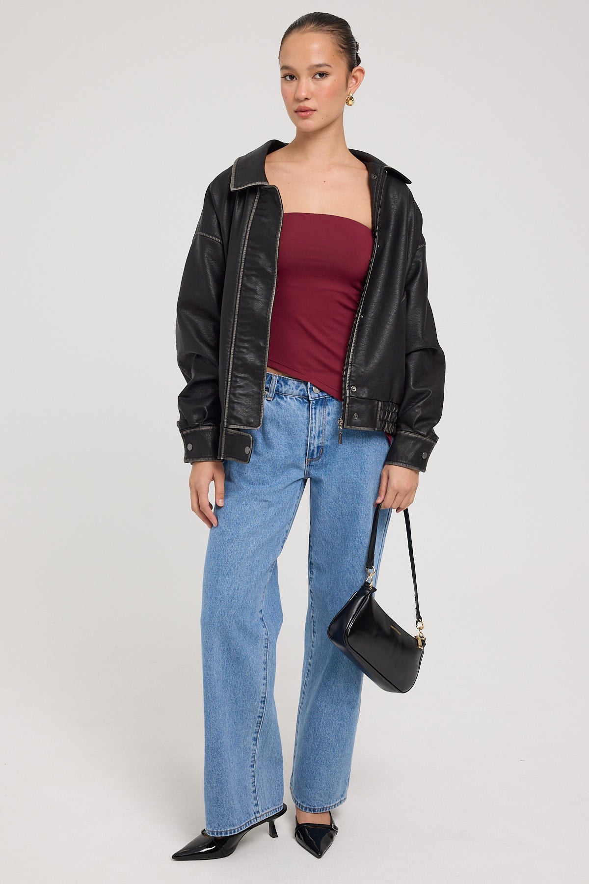 L&t Strapless Asymmetrical Top Burgundy