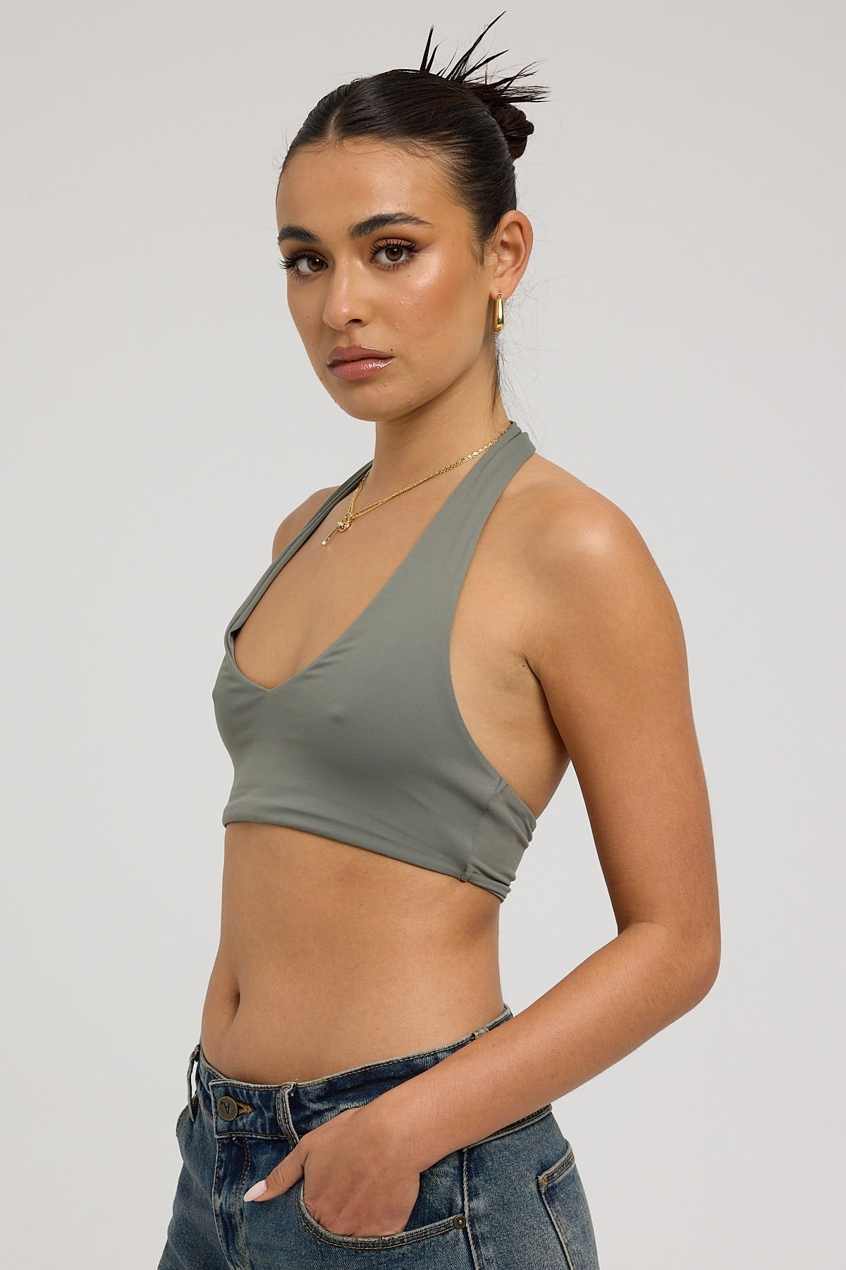 L&t Tie Halter Bralette Khaki Green