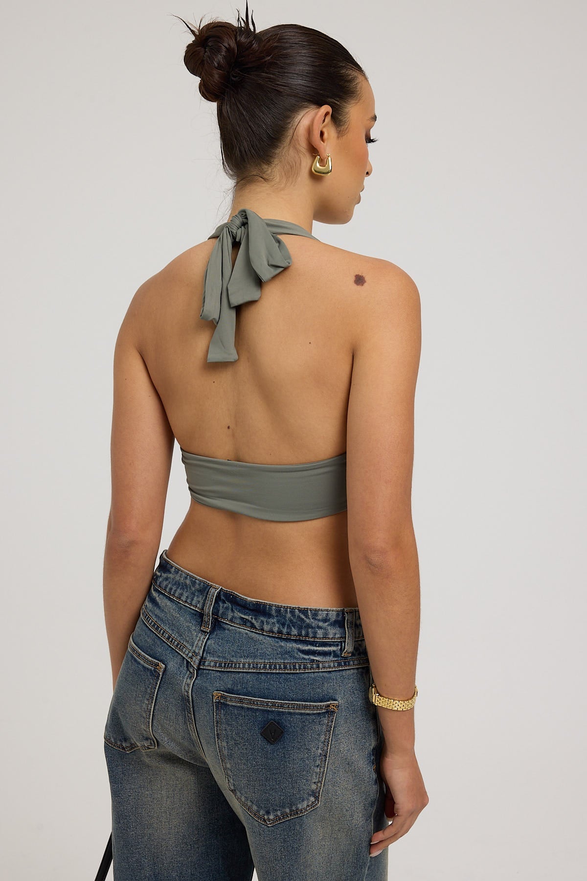 L&t Tie Halter Bralette Khaki Green