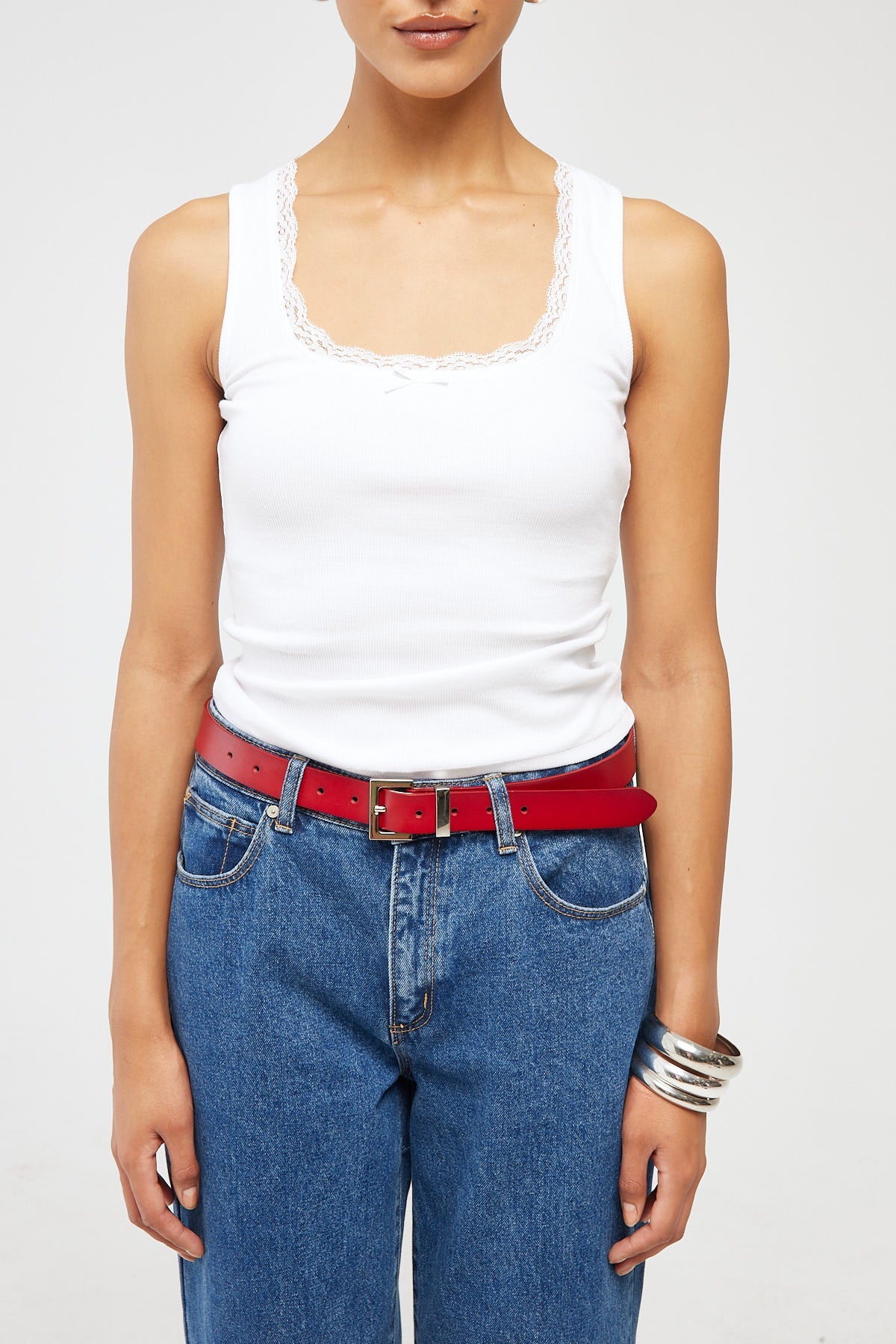L&t Scoop Neck Lace Trim Top White