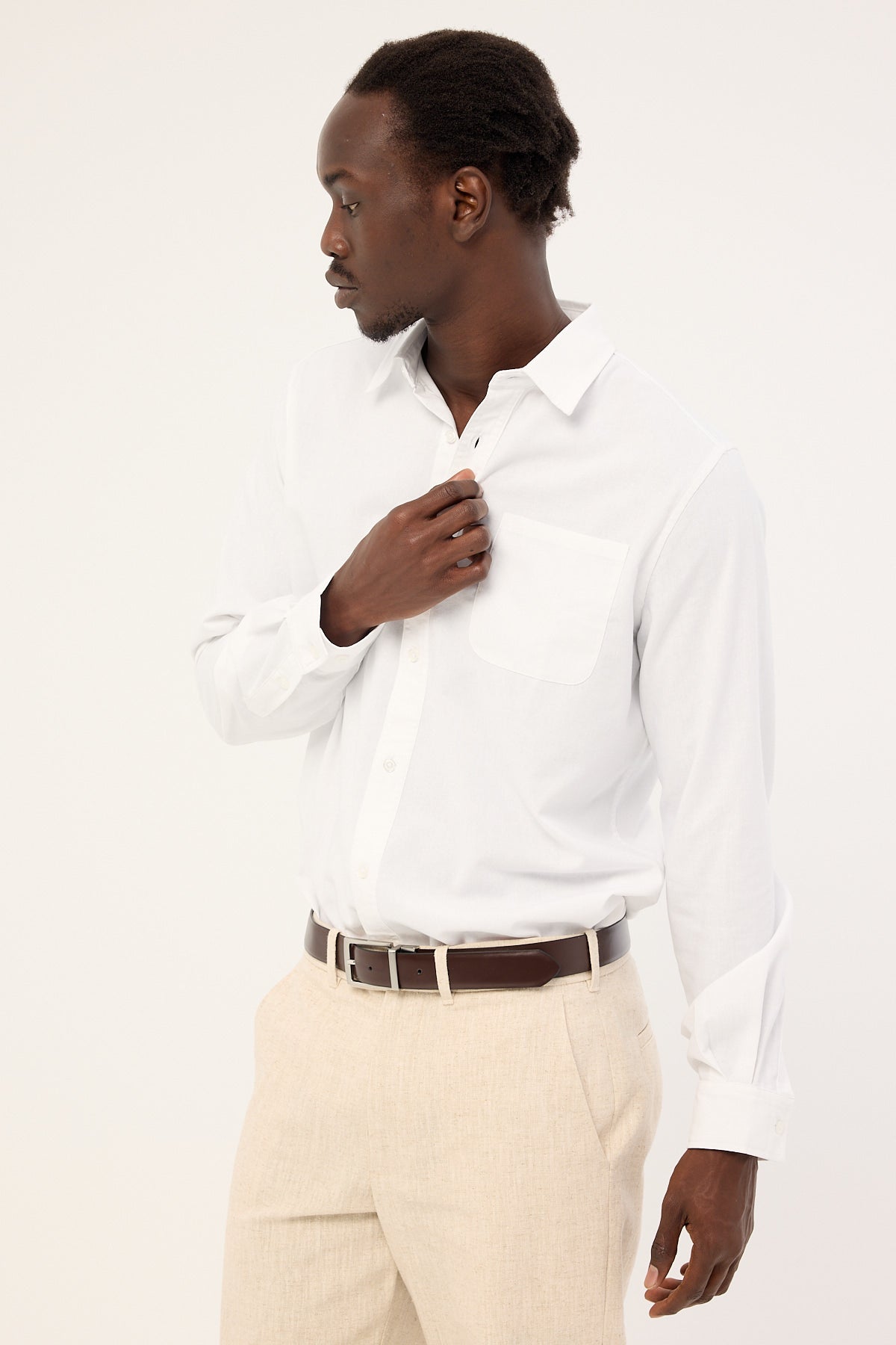 Common Need Classic Linen Long Sleeve Shirt White