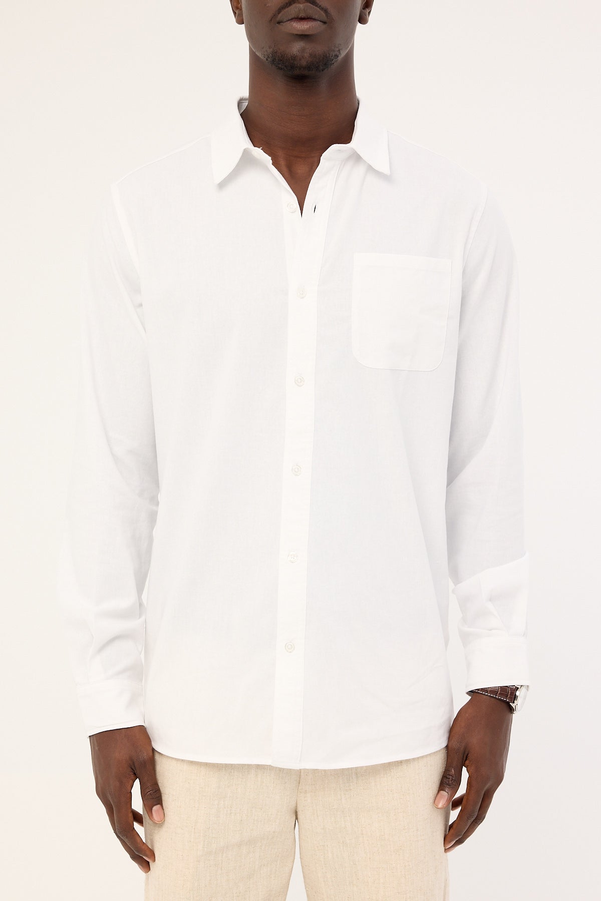 Common Need Classic Linen Long Sleeve Shirt White