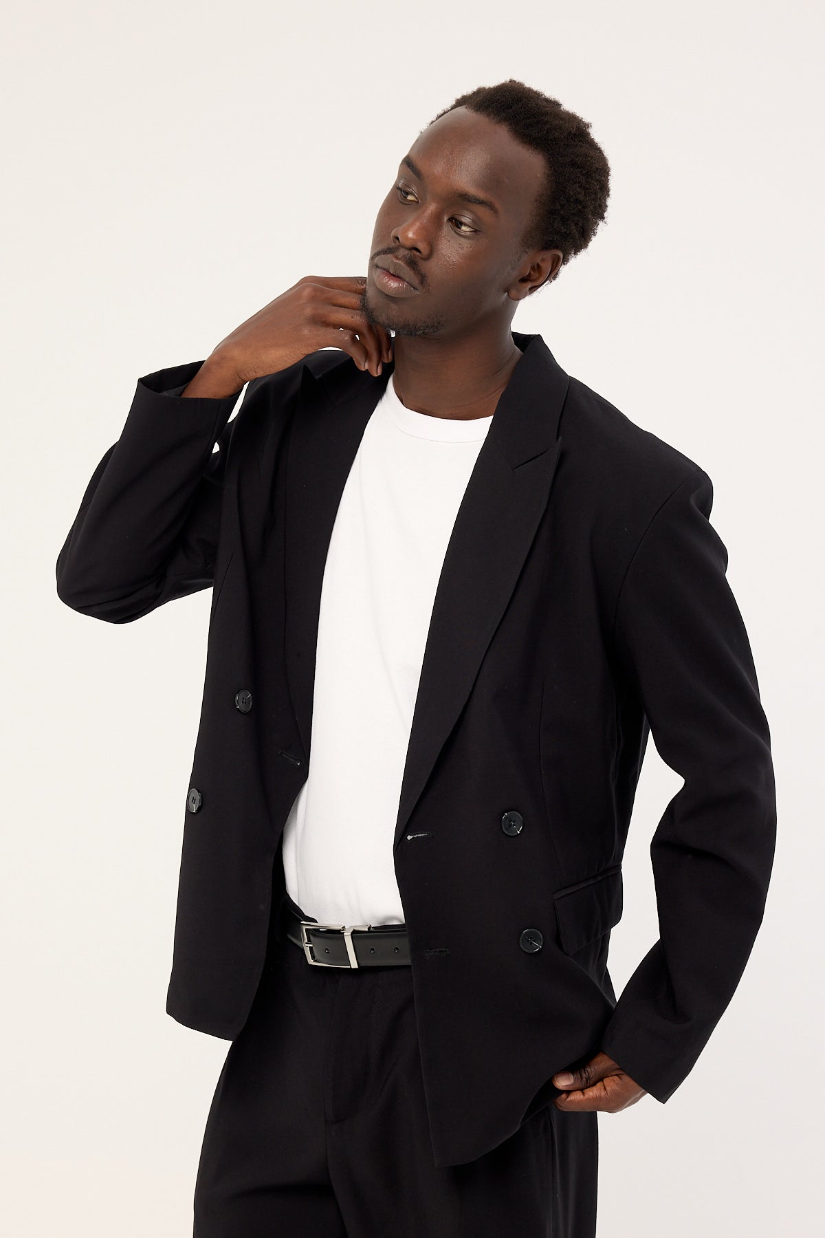 Common Need Leo Double Breasted Relaxed Blazer Black