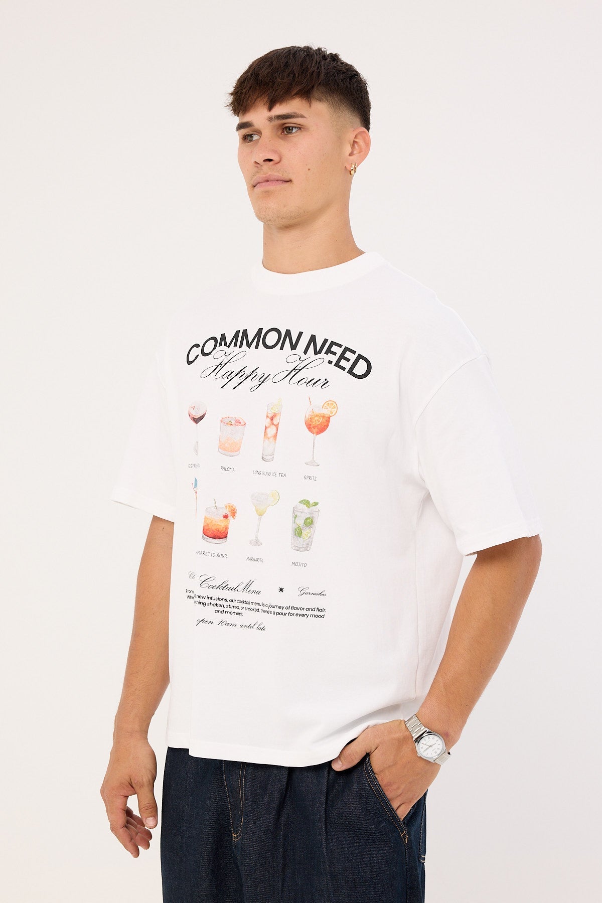 Common Need Happy Hour Heavyweight Easy Tee White