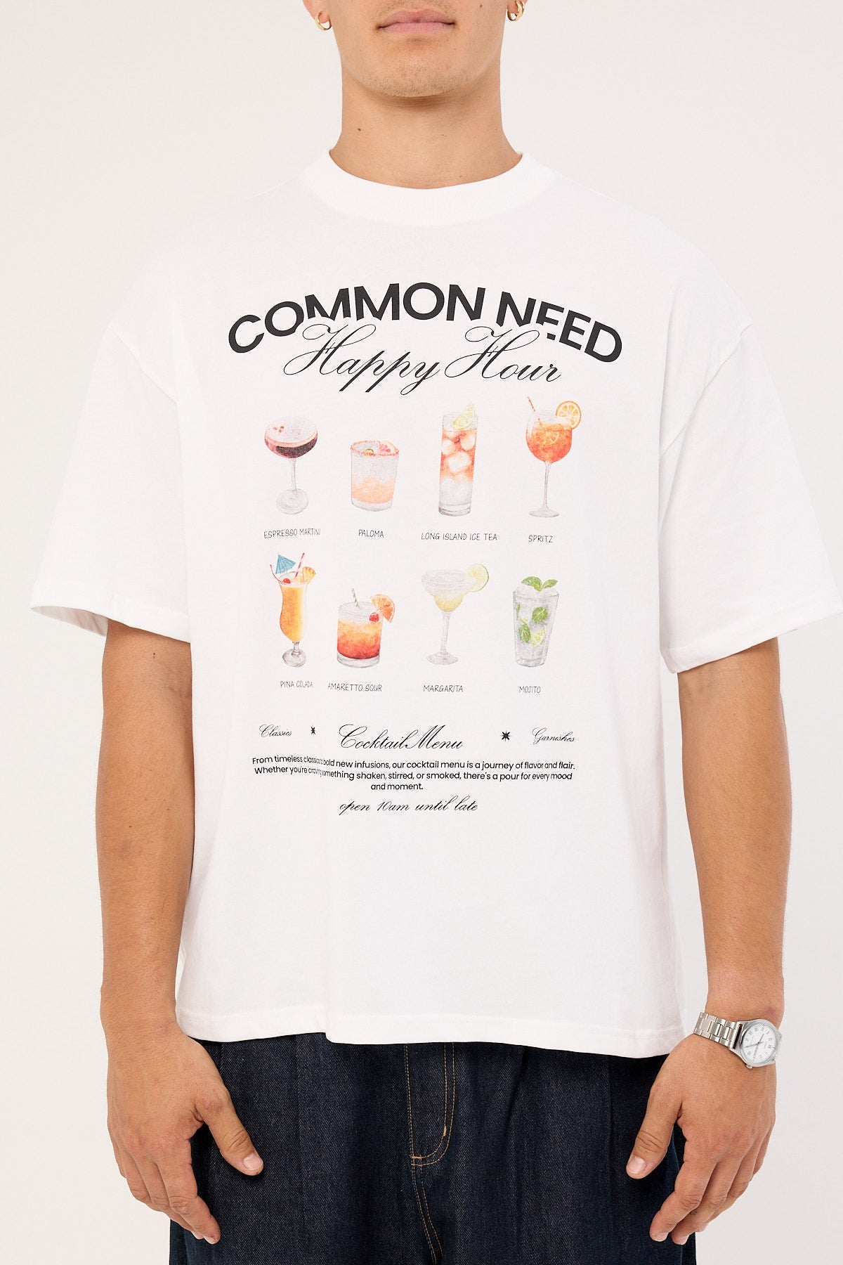 Common Need Happy Hour Heavyweight Easy Tee White
