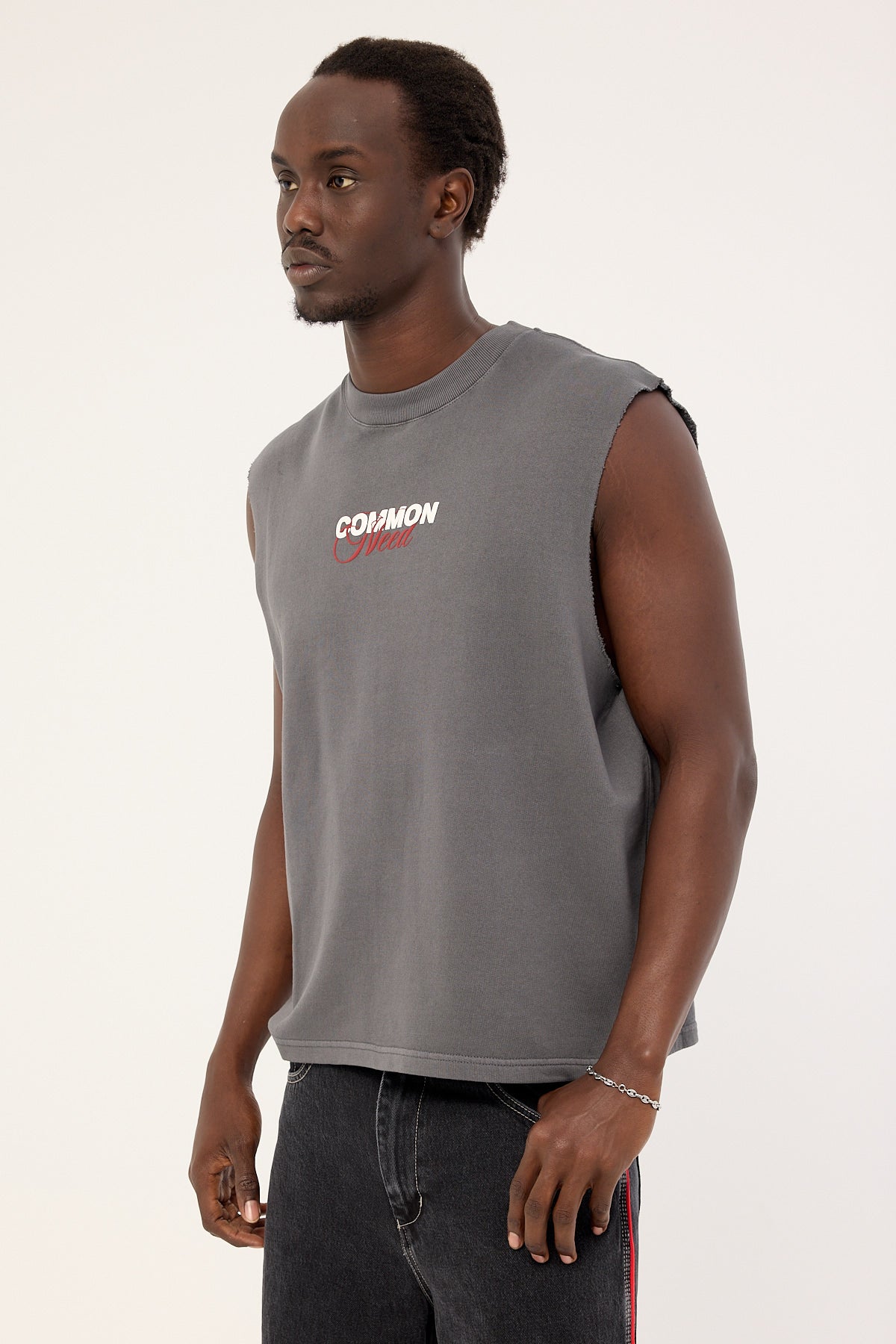 Common Need Declan Cropped Loopback Muscle Tank Washed Black
