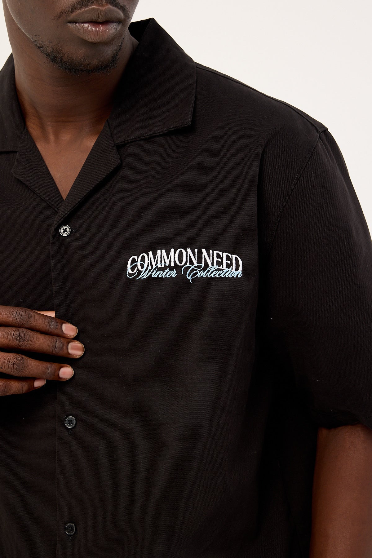 Common Need Enroll Boxy Cropped Resort Shirt Black