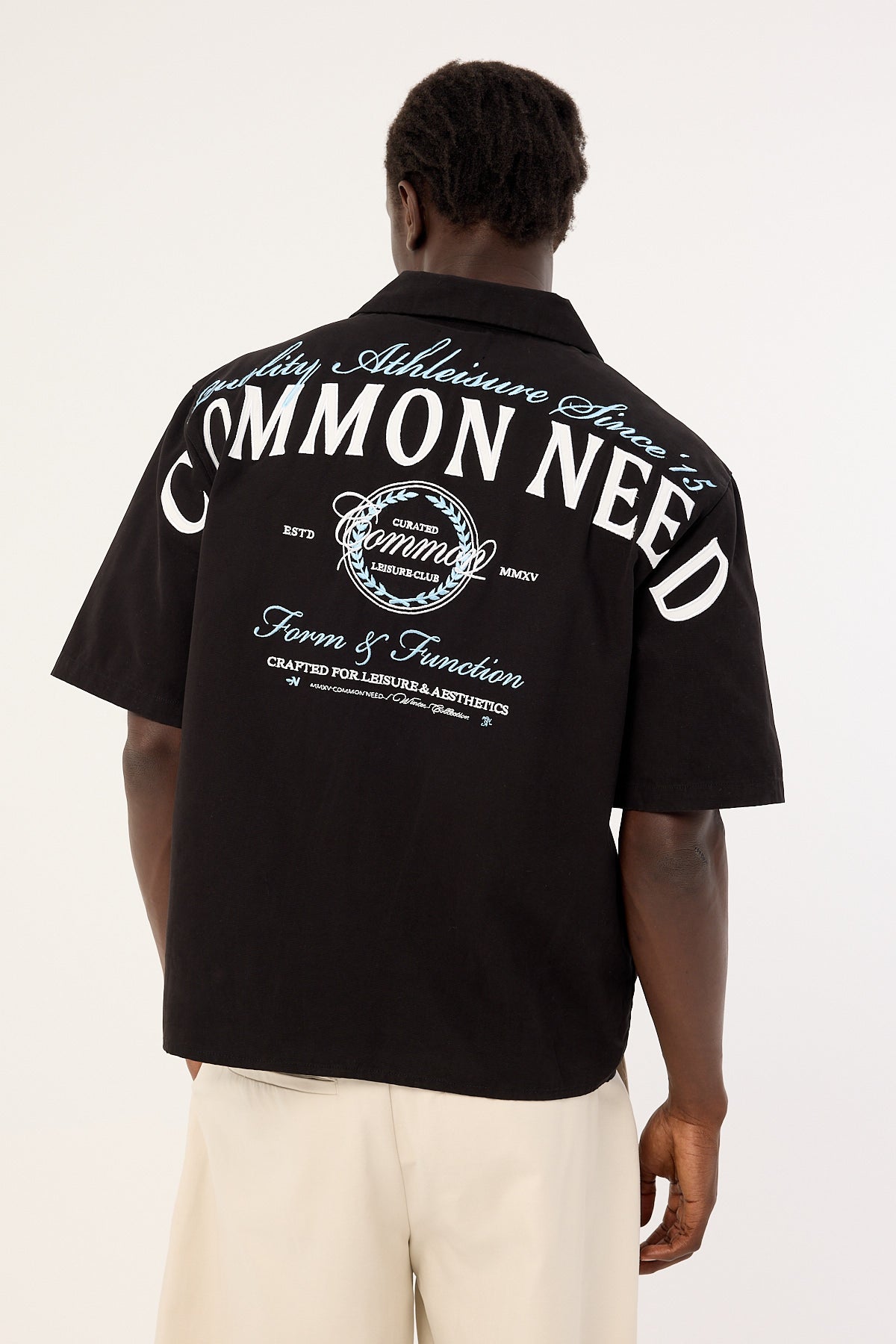 Common Need Enroll Boxy Cropped Resort Shirt Black