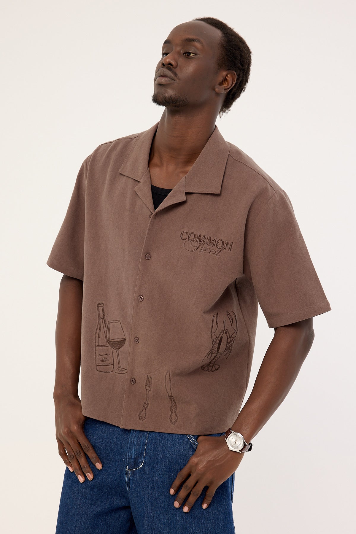 Common Need Alfresco Boxy Cropped Resort Shirt Brown