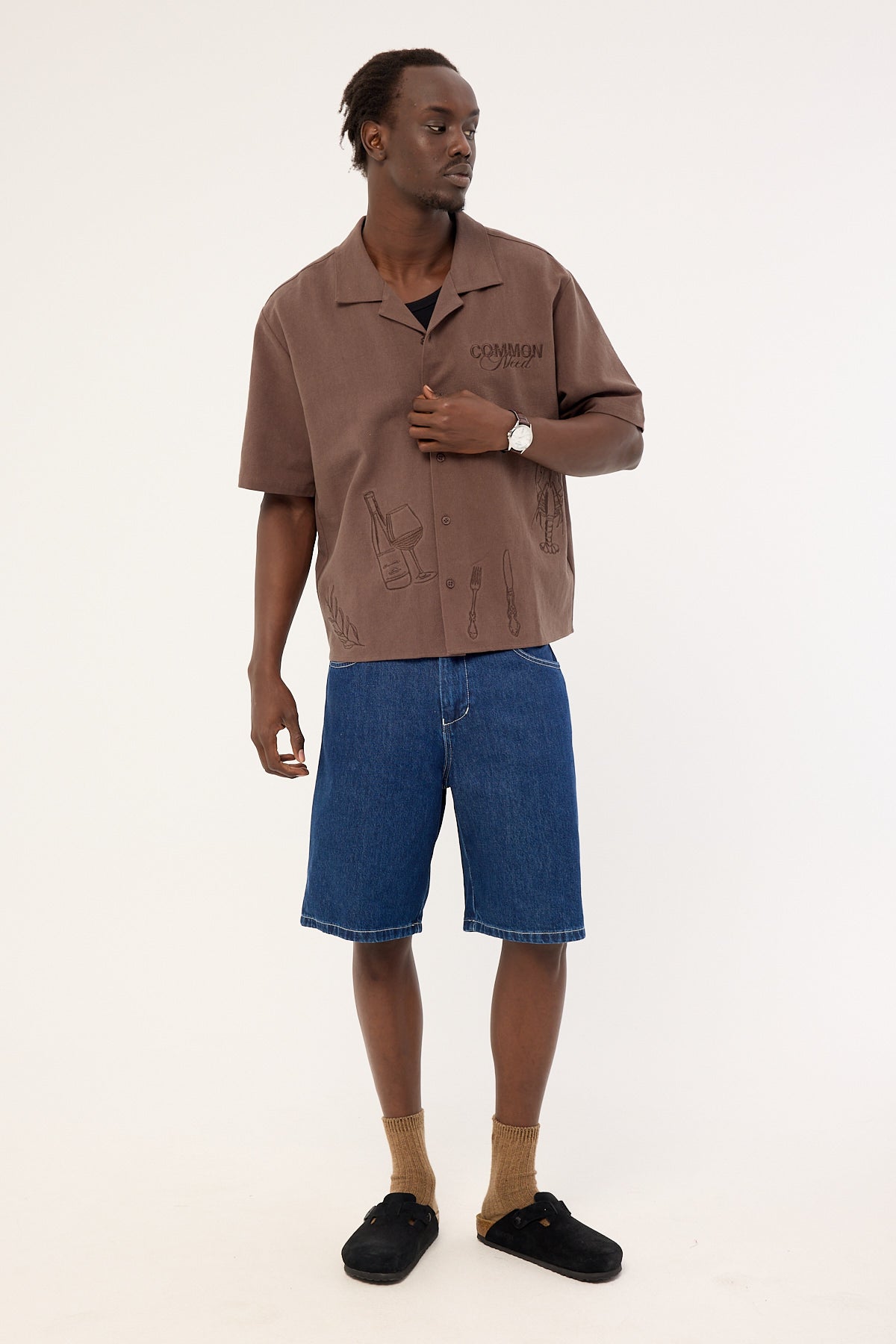 Common Need Alfresco Boxy Cropped Resort Shirt Brown