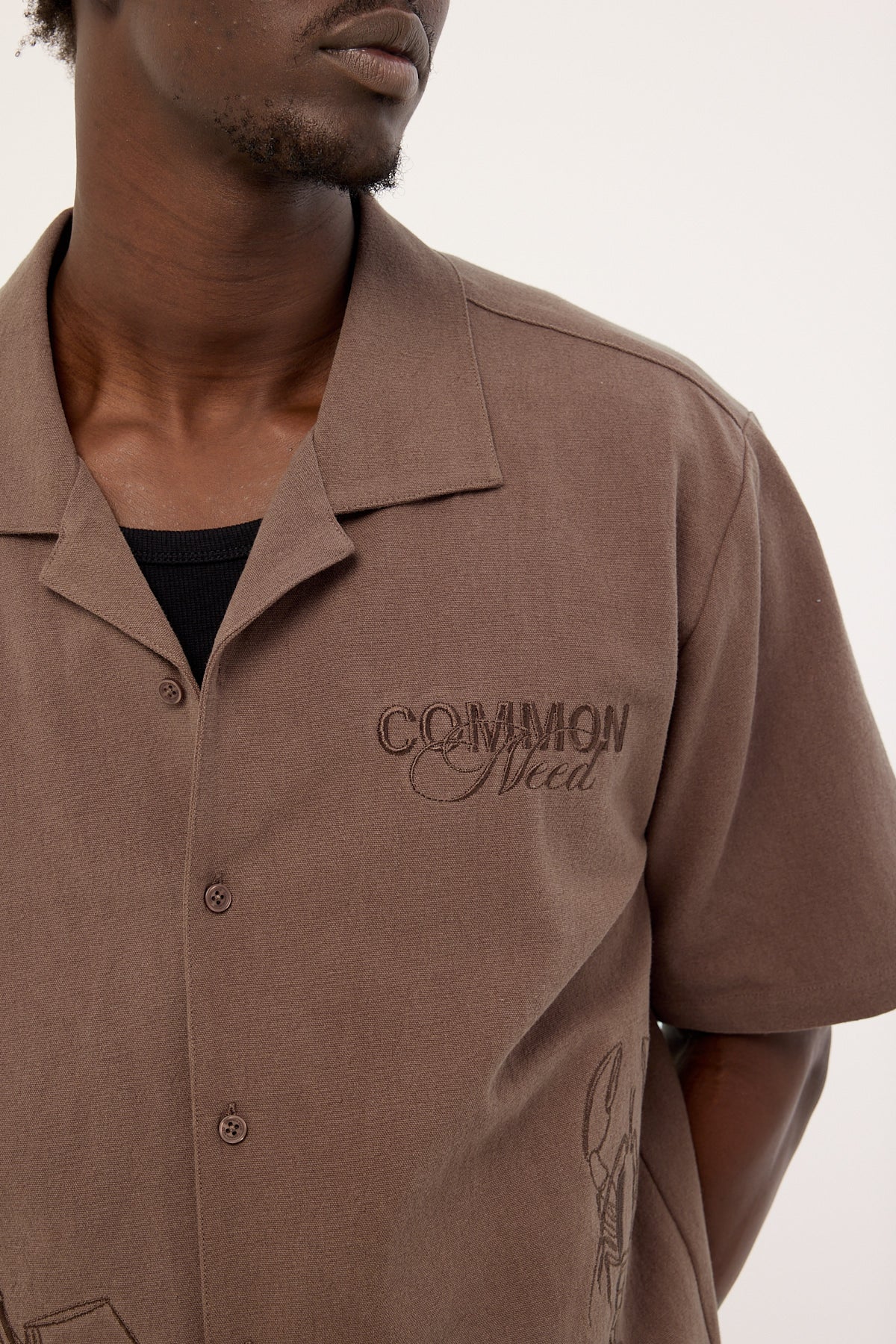 Common Need Alfresco Boxy Cropped Resort Shirt Brown