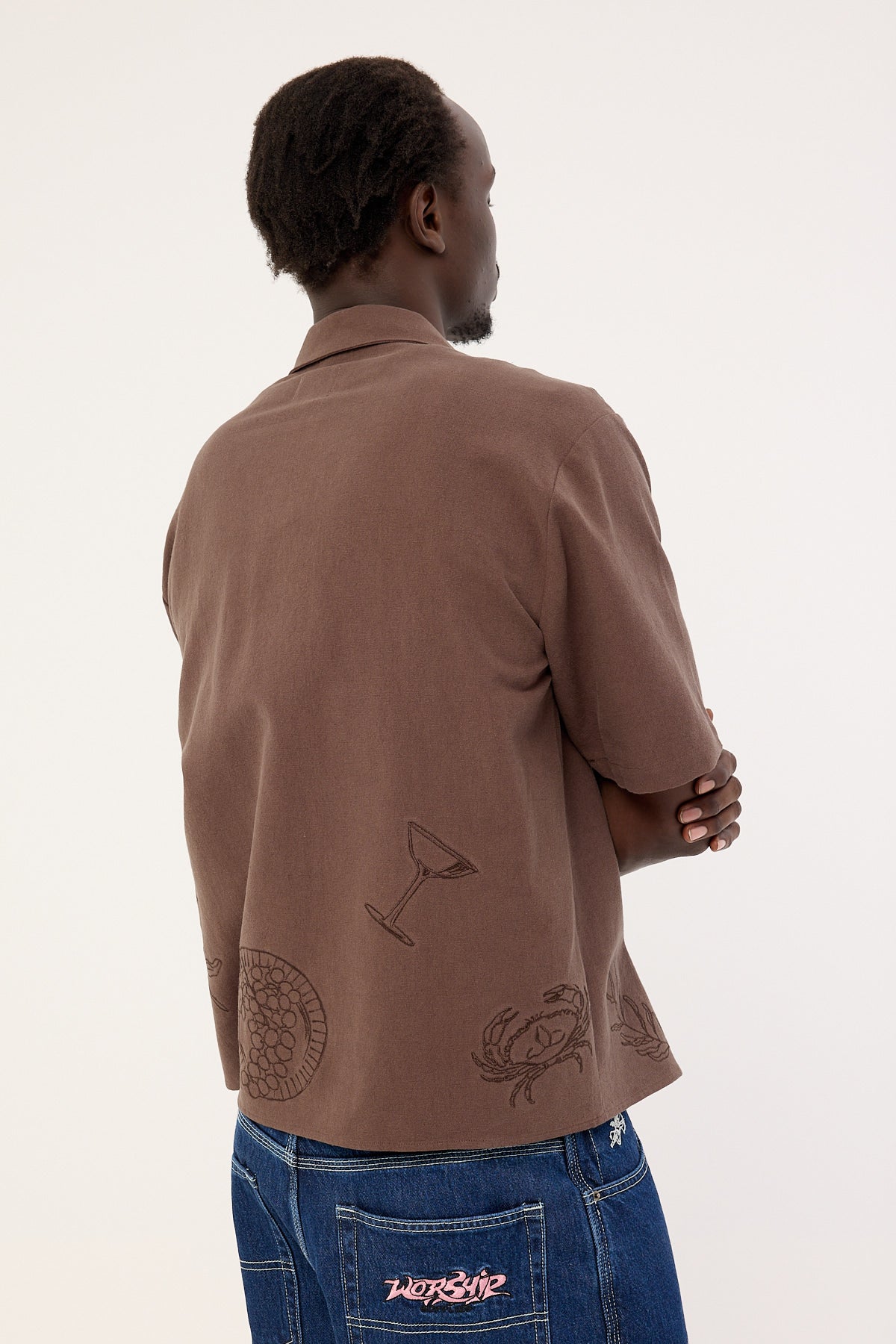 Common Need Alfresco Boxy Cropped Resort Shirt Brown