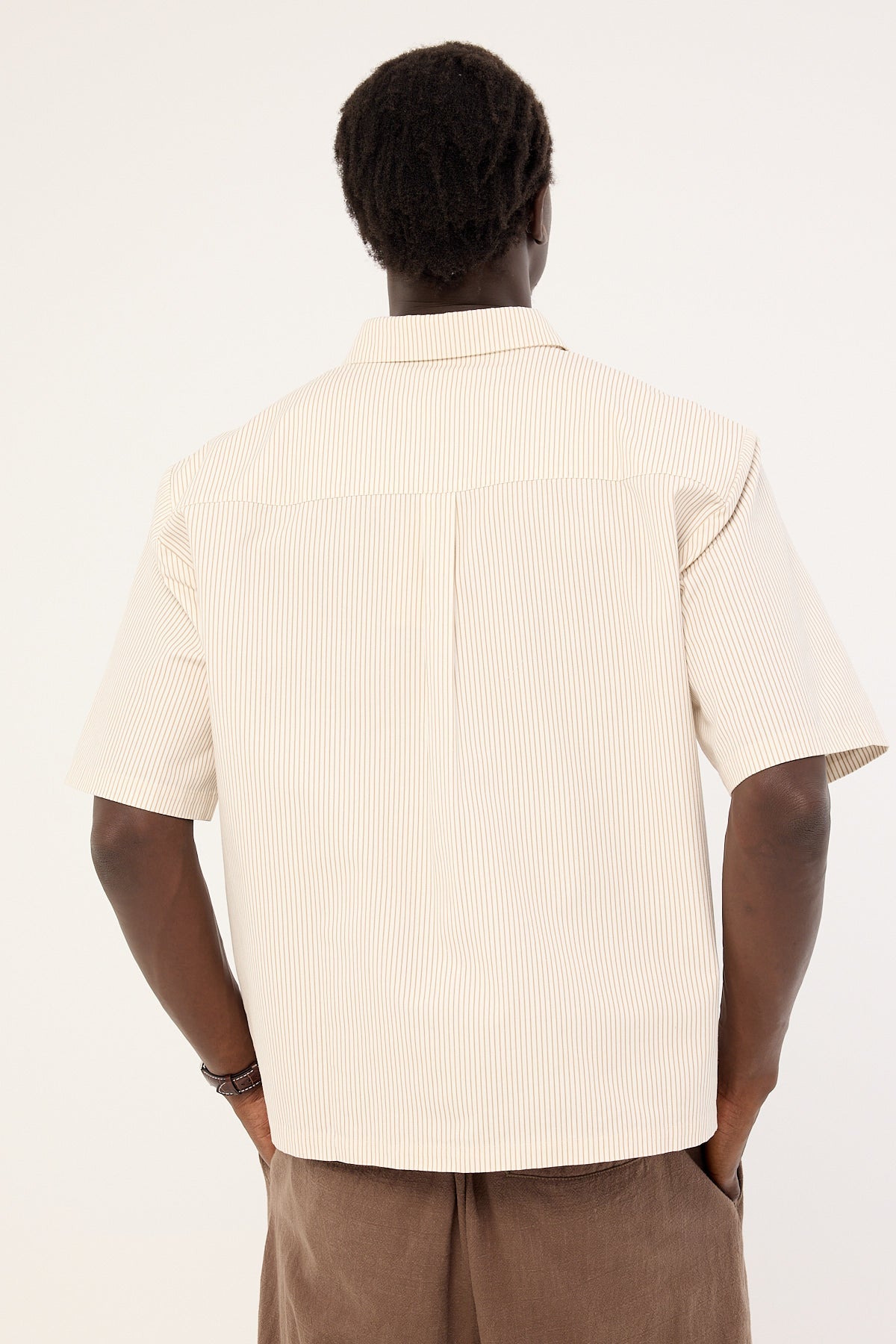 Common Need Getaway Boxy Cropped Shirt White/Tan Stripe