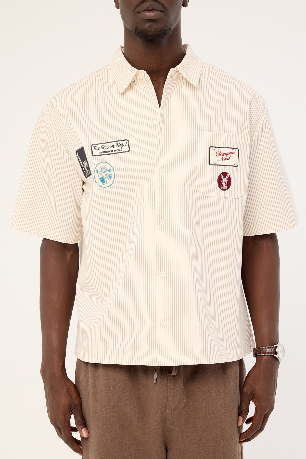 Common Need Getaway Boxy Cropped Shirt White/Tan Stripe