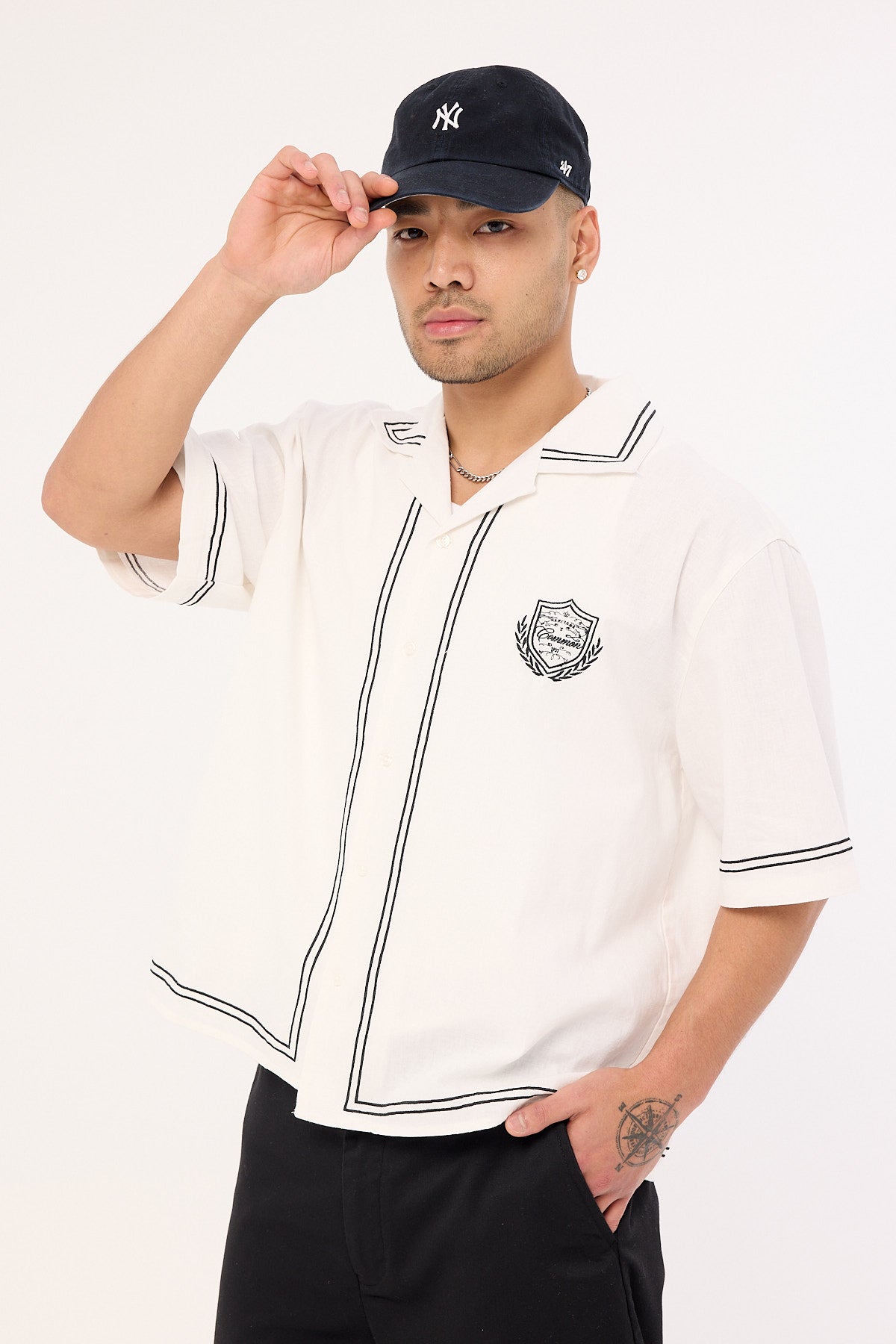 Common Need Token Boxy Cropped Resort Shirt White