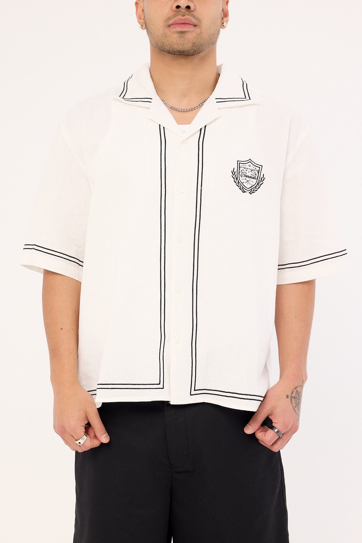 Common Need Token Boxy Cropped Resort Shirt White