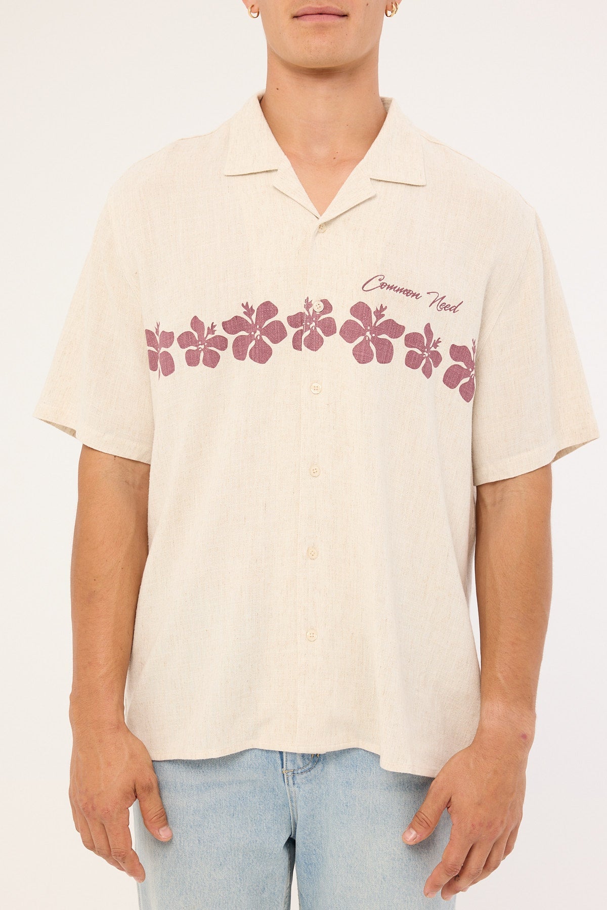 Common Need Aloha Linen Resort Shirt Natural