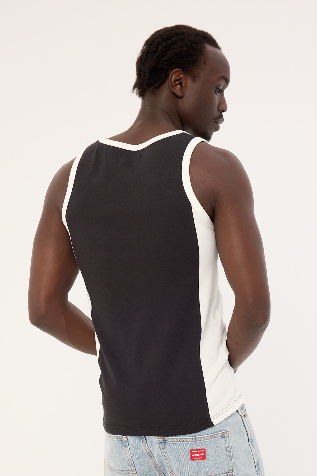 Common Need Oval Panel Singlet Washed Black
