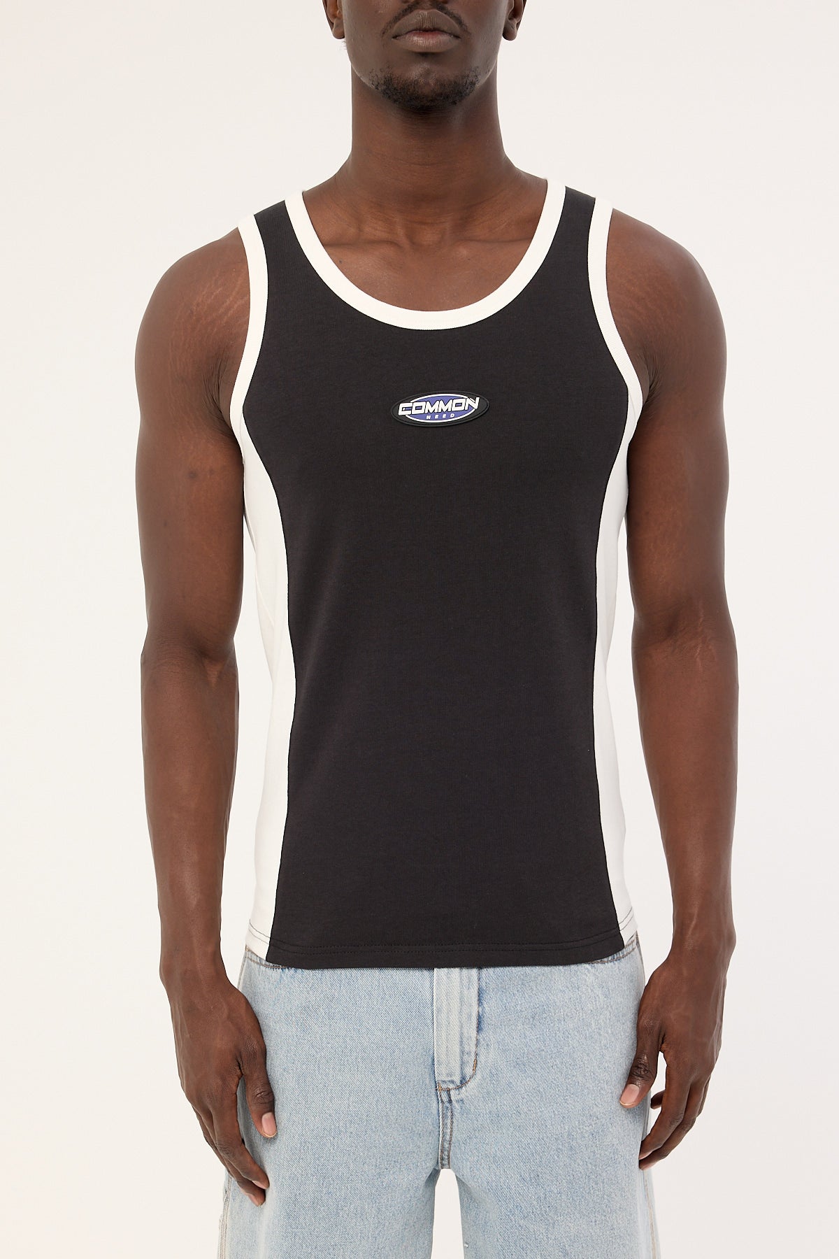 Common Need Oval Panel Singlet Washed Black