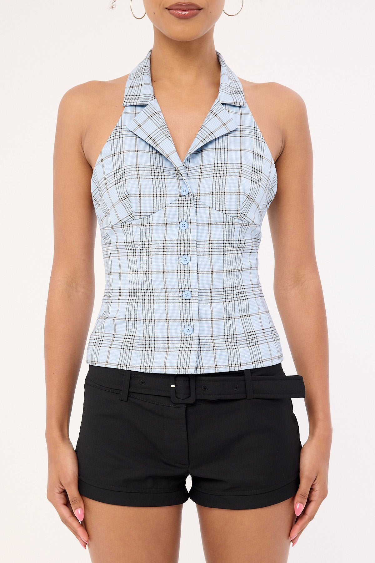Lioness Lure Top Baby Blue Plaid