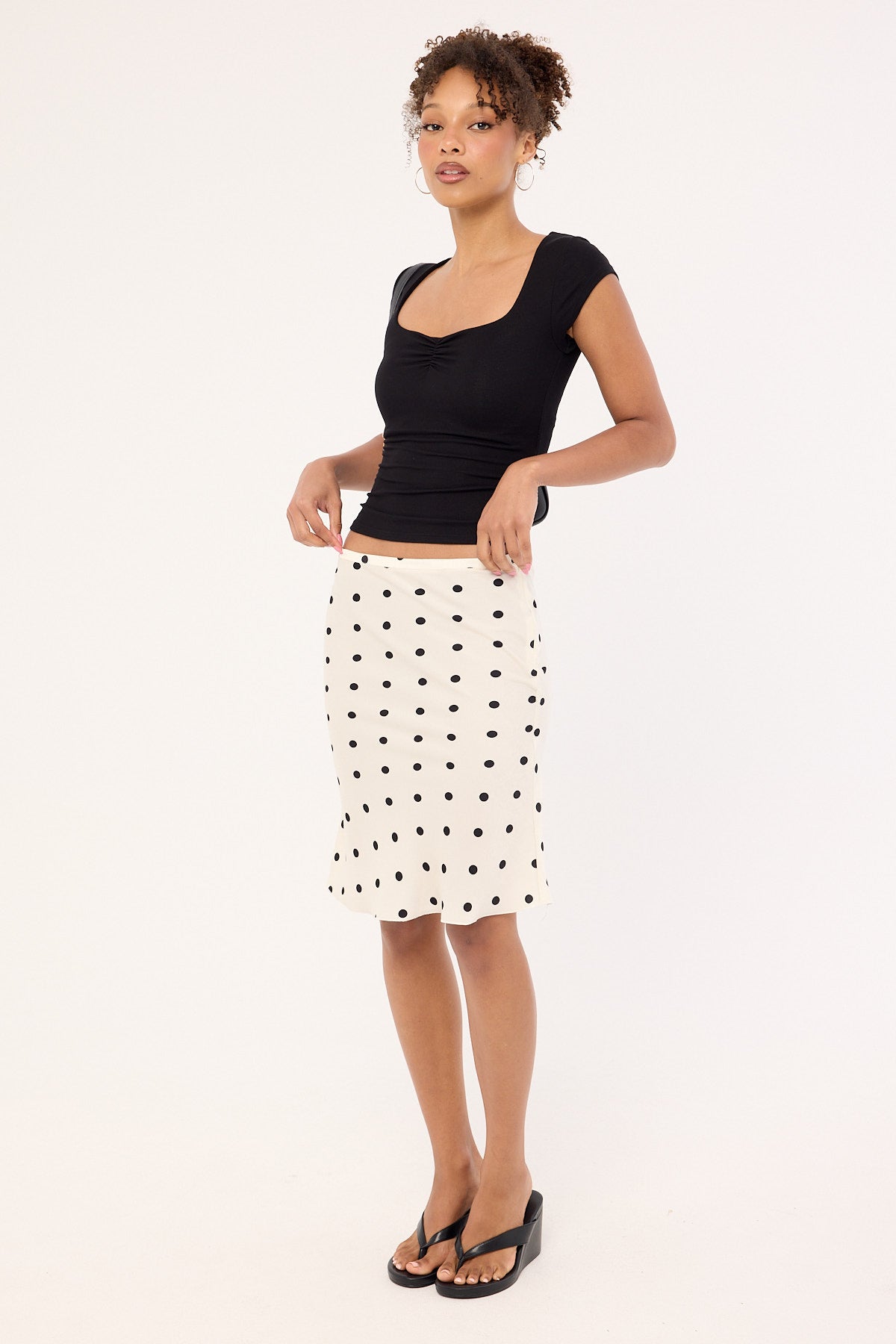 Lioness Shoreline Midi Skirt Cream Polka