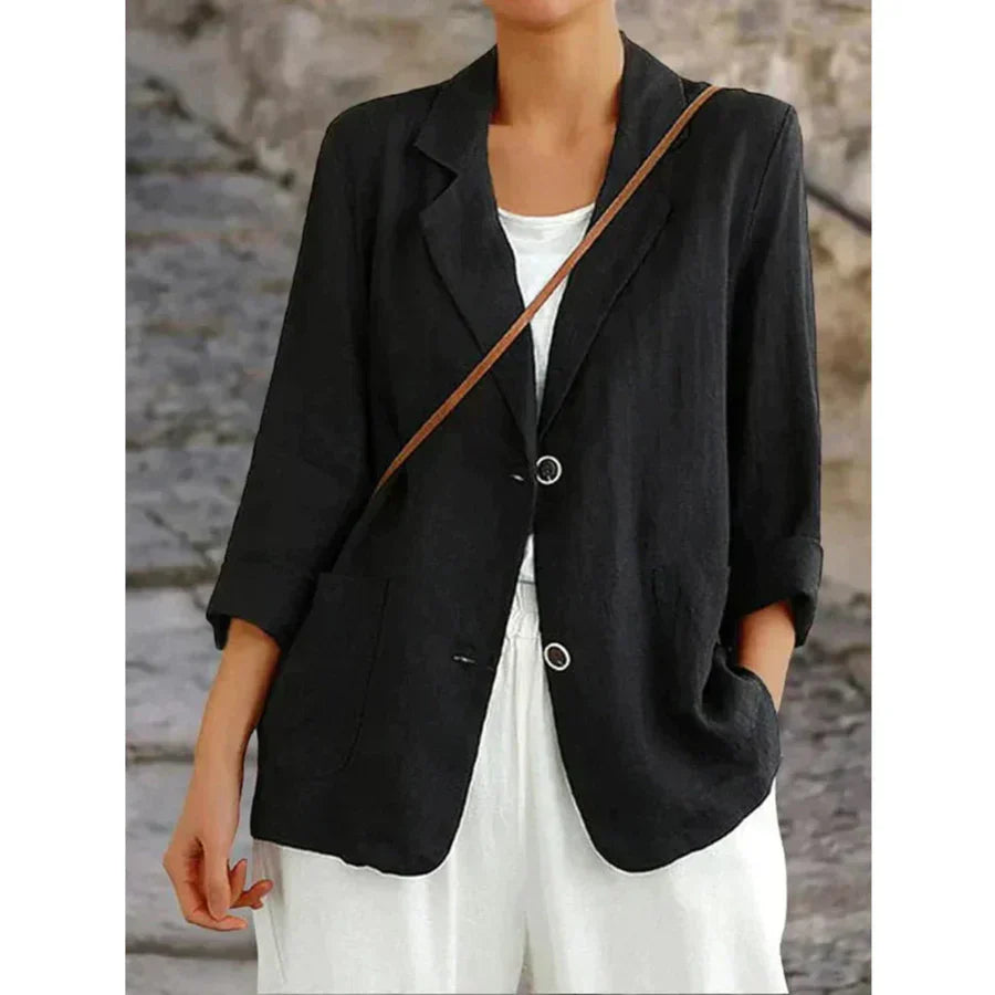Blazer with structured fabric and rolled sleeves