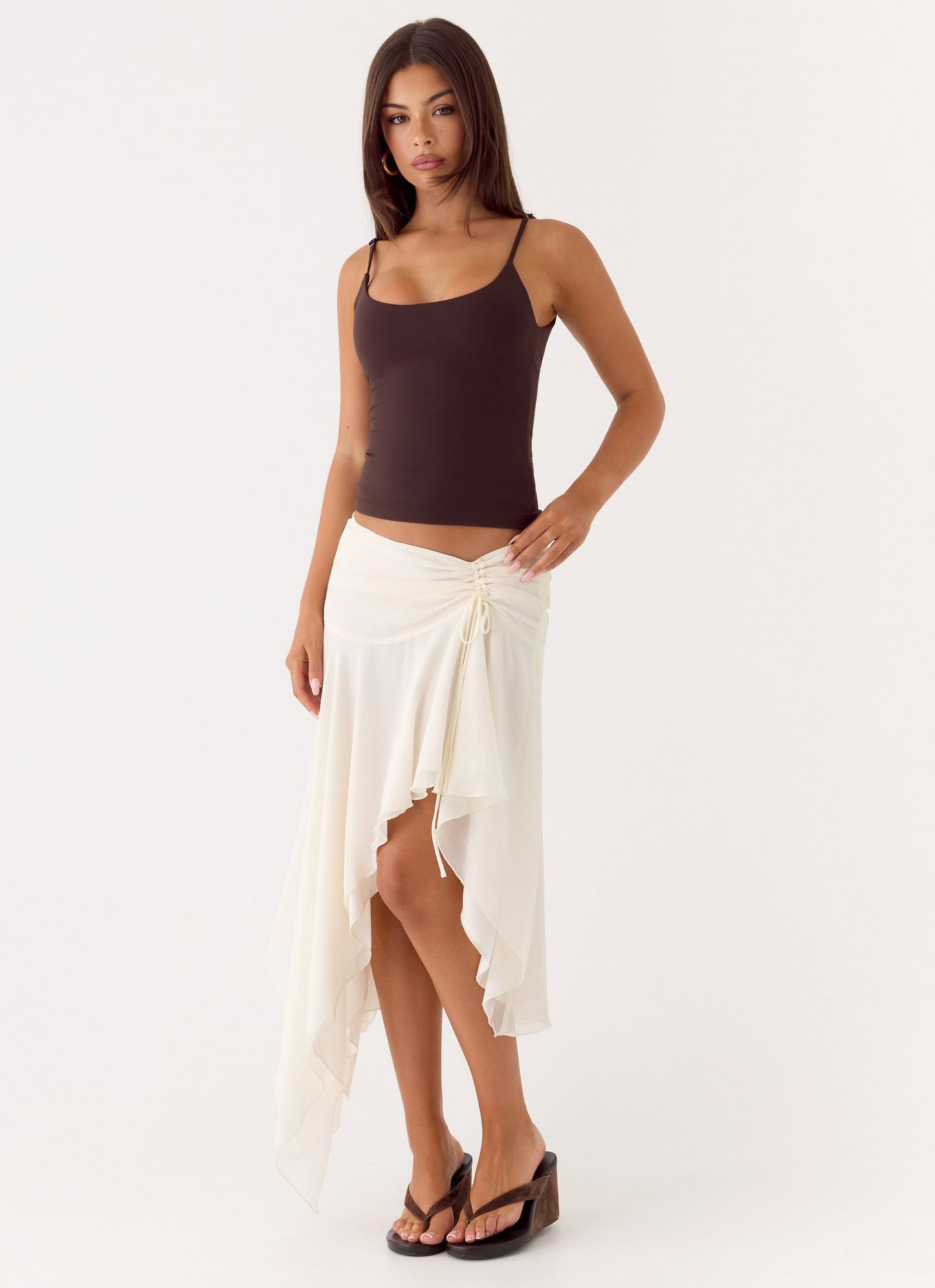 Abeda Asymmetrical Midi Skirt - Ivory Fiorora