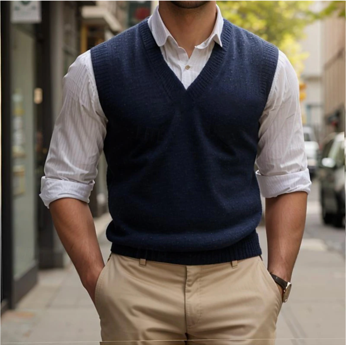 Men’s V-Neck Knitted Vest with Sleeveless Design