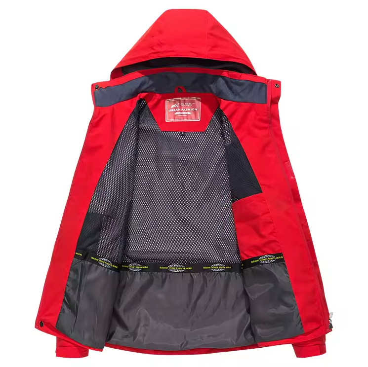Hooded jacket with zip-up front and multiple pockets