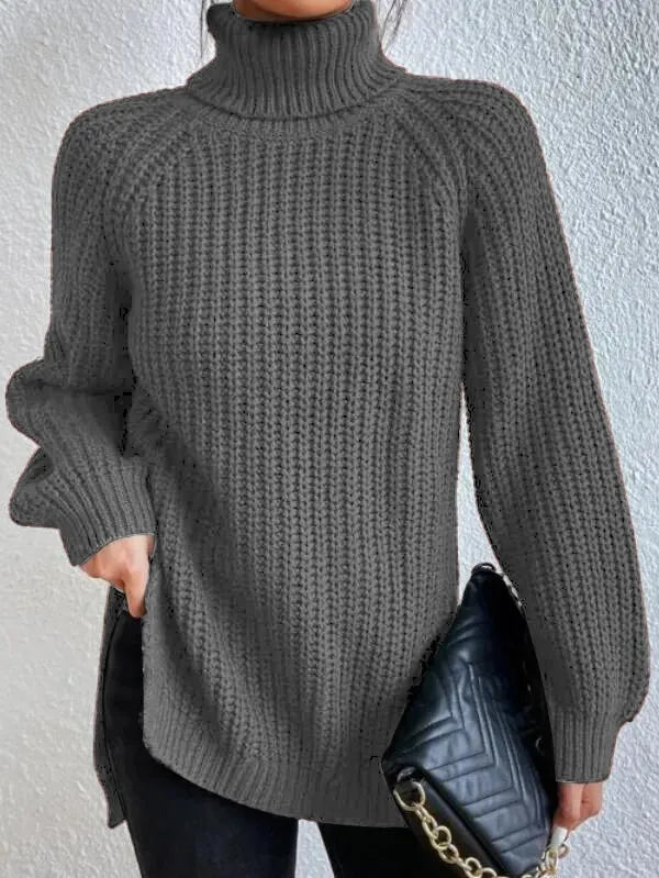 Knitted turtleneck sweater with textured pattern