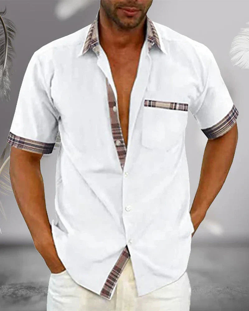 Short-sleeved men's shirt with contrast details and breast pocket