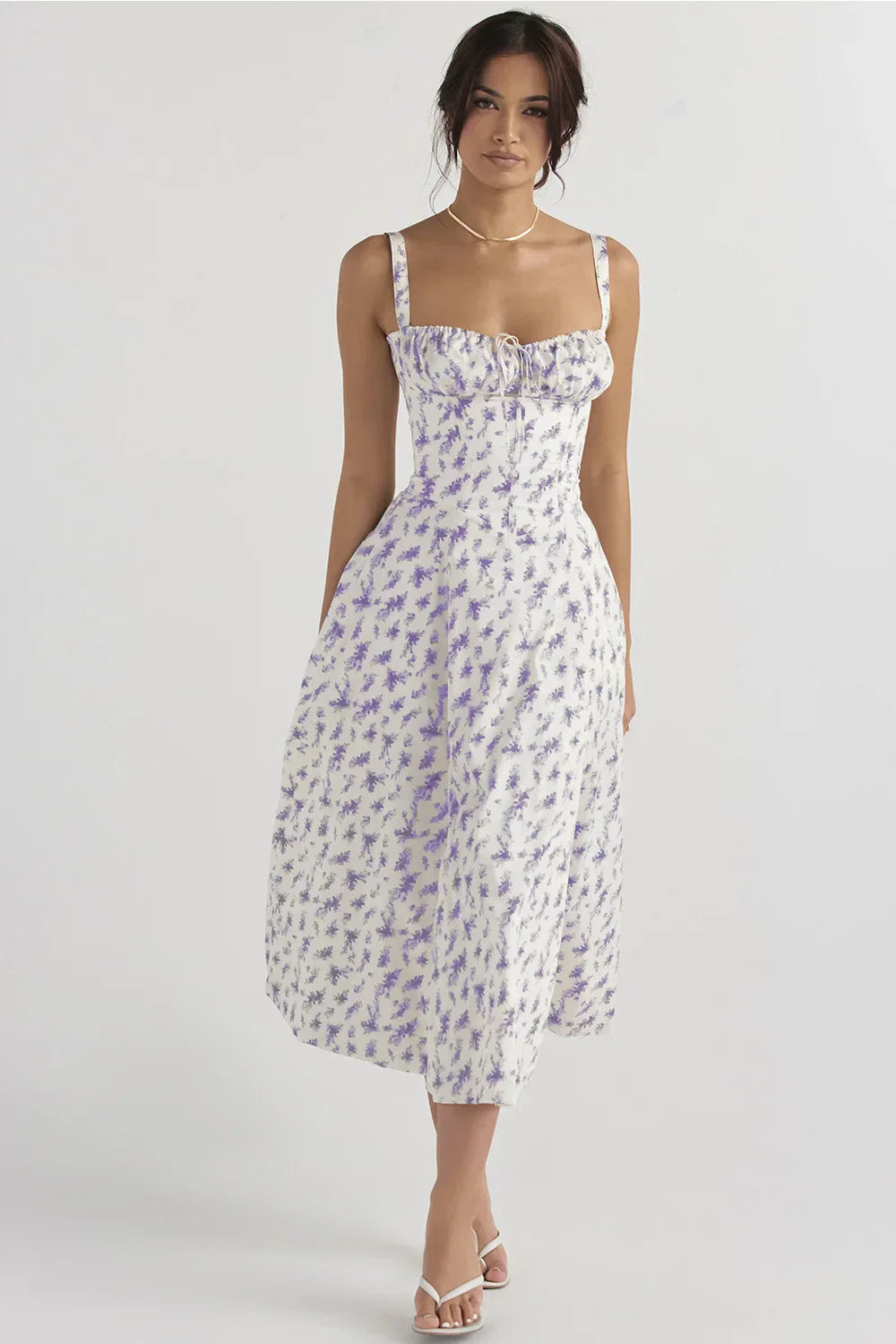 Midi dress with spaghetti straps and side slit