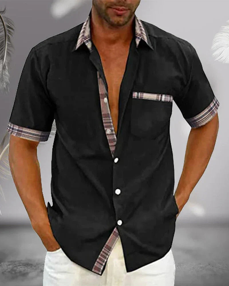 Short-sleeved men's shirt with contrast details and breast pocket