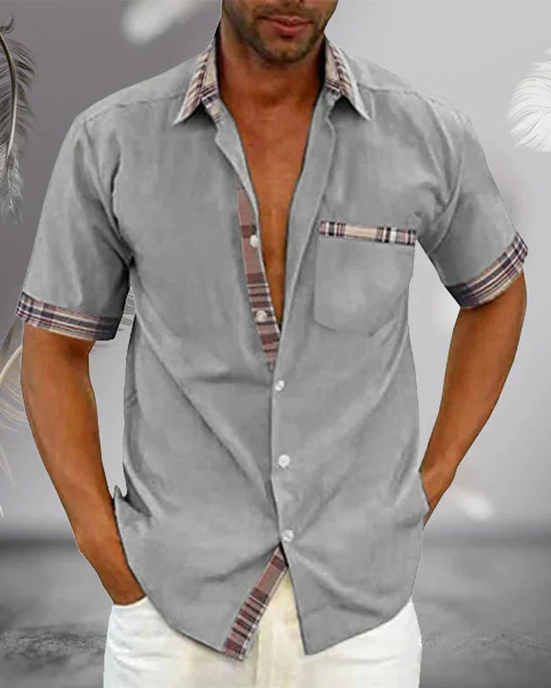 Short-sleeved men's shirt with contrast details and breast pocket
