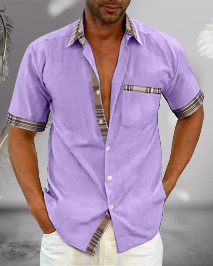 Short-sleeved men's shirt with contrast details and breast pocket