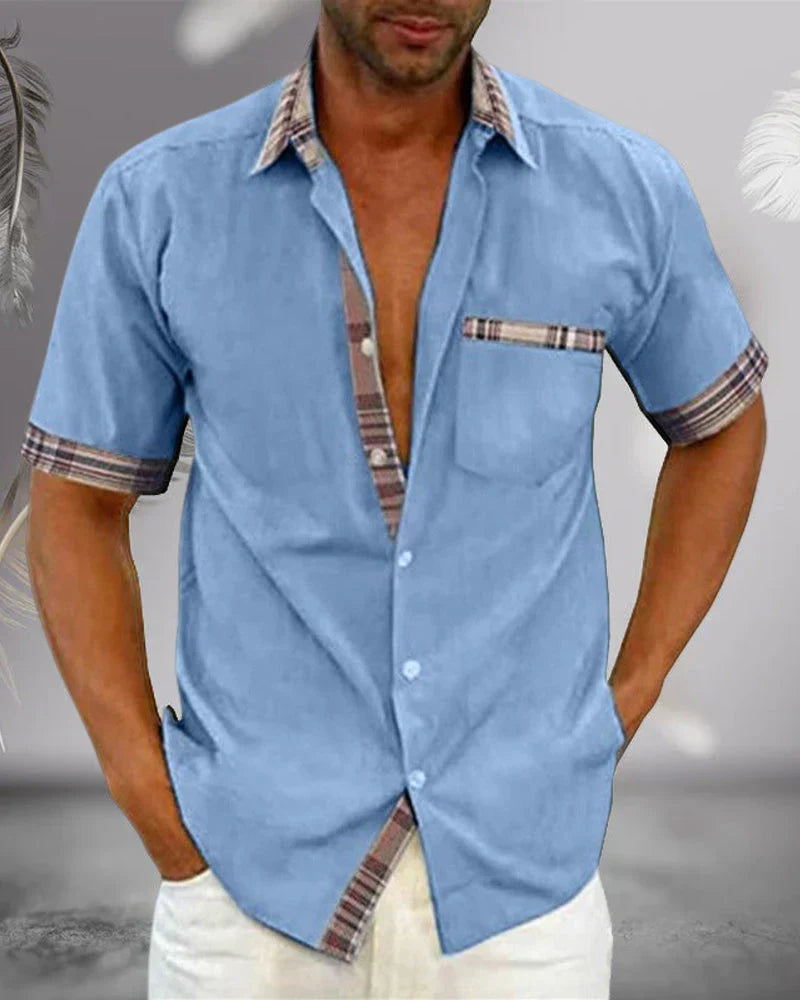 Short-sleeved men's shirt with contrast details and breast pocket