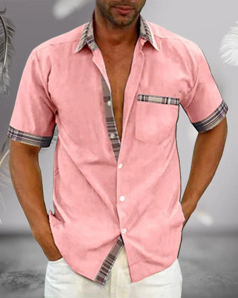 Short-sleeved men's shirt with contrast details and breast pocket