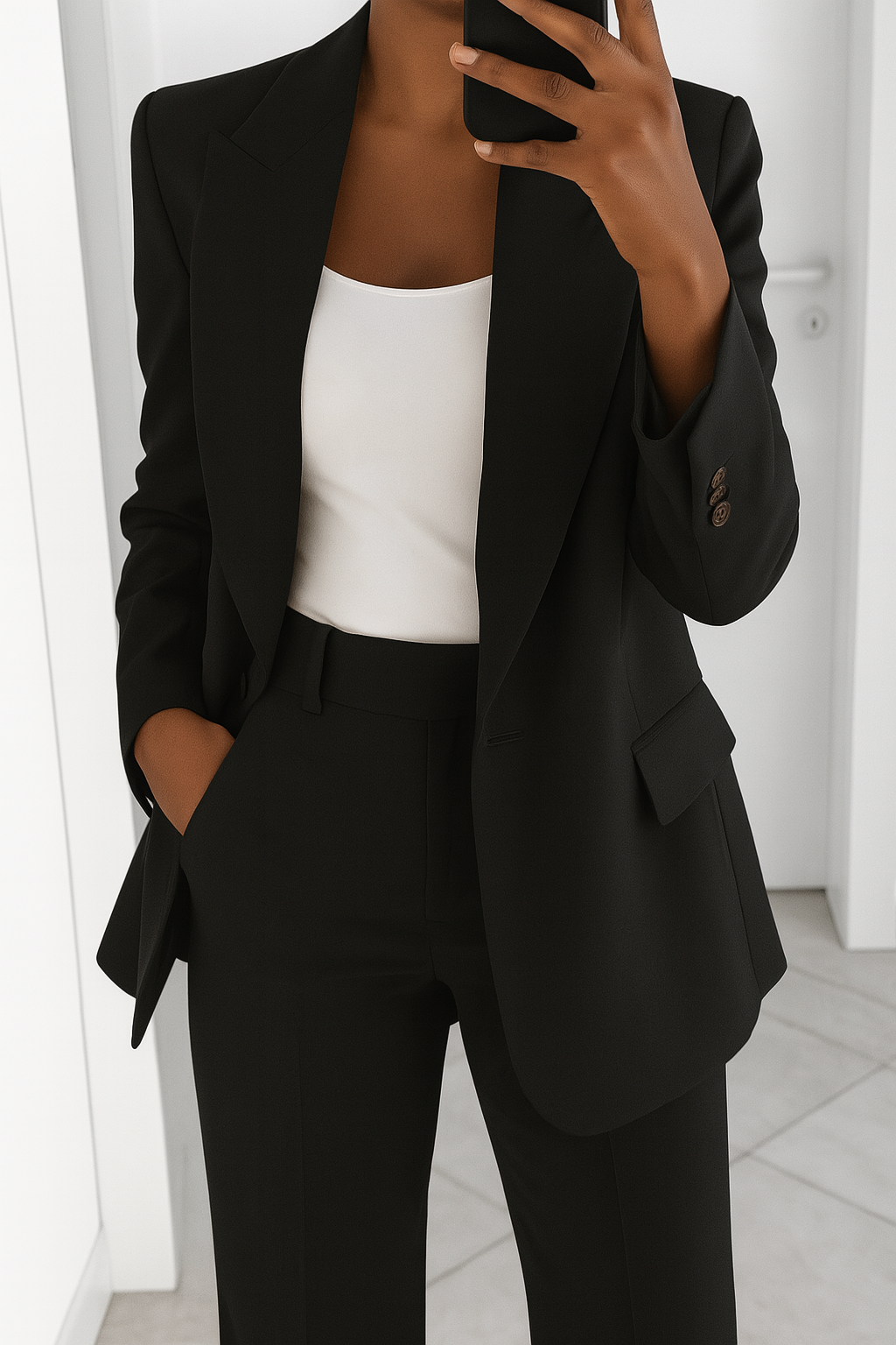 Women’s Two-Piece Suit Set with Blazer and Straight-Leg Trousers