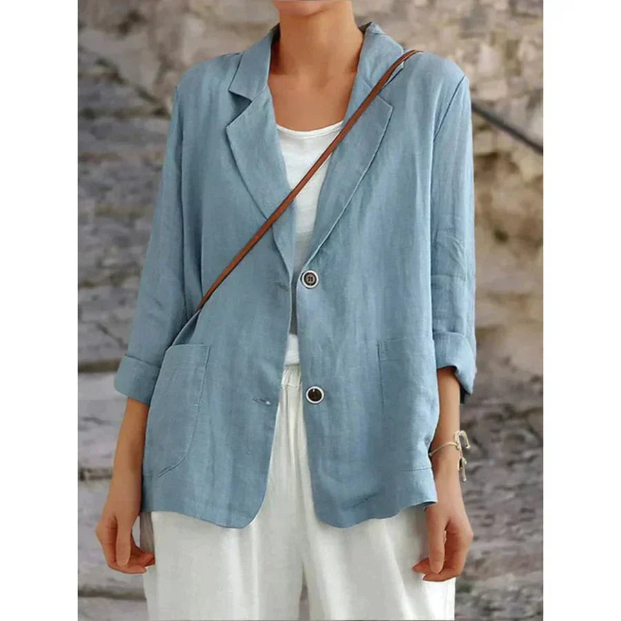 Blazer with structured fabric and rolled sleeves