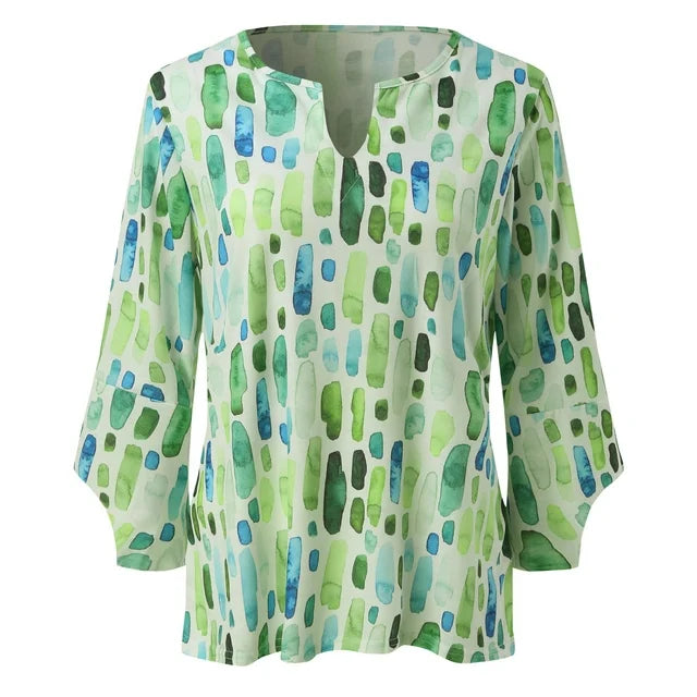 Women's blouse with graphic pattern and V-neck