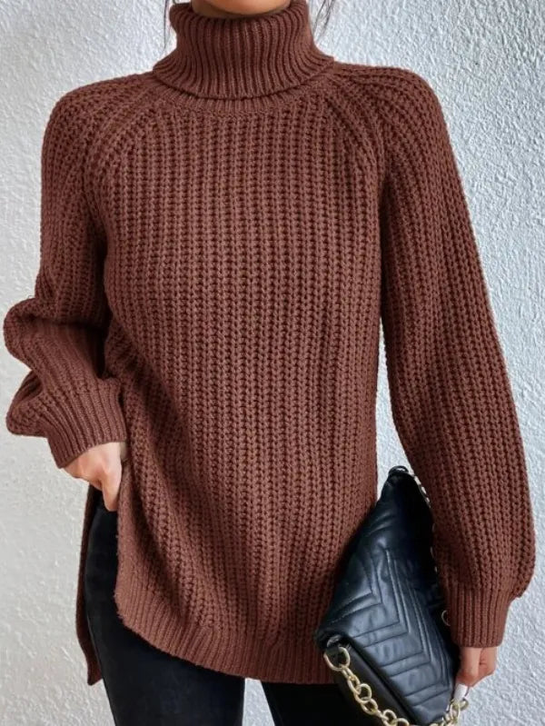Knitted turtleneck sweater with textured pattern