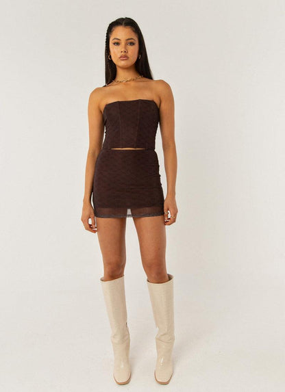 Abbie Print Mini Skirt - Chocolate Monogram Fiorora