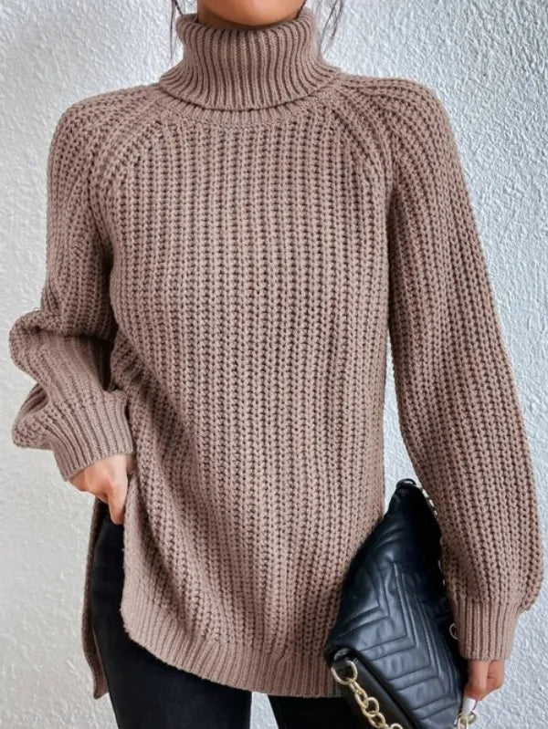 Knitted turtleneck sweater with textured pattern