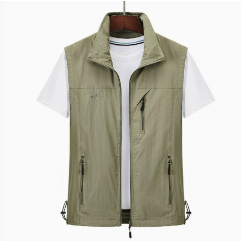 Men's sleeveless vest with zipper and outside pockets
