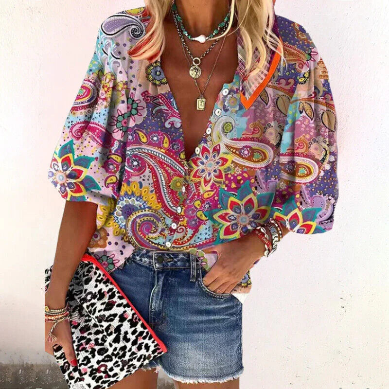 Loose blouse for women with patterned design