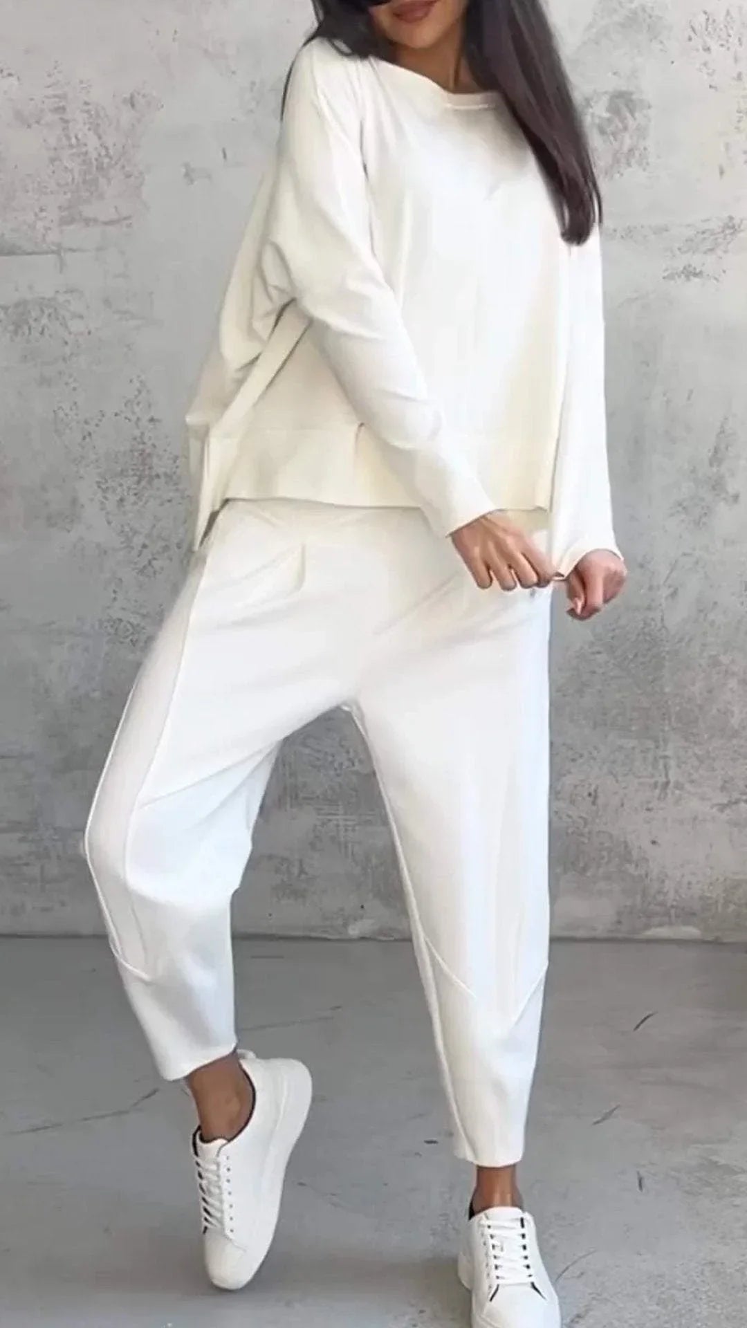 Women’s Two-Piece Set with Wide-Neck Top and Tapered Trousers