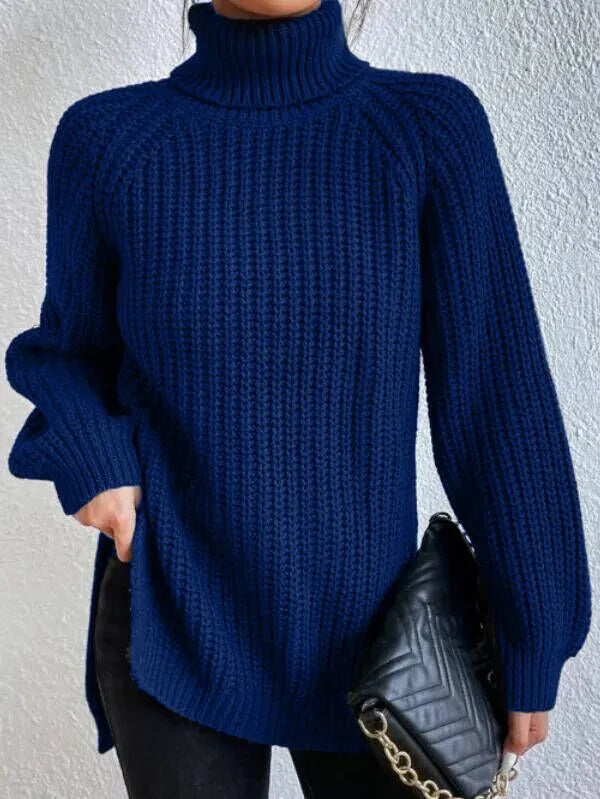 Knitted turtleneck sweater with textured pattern