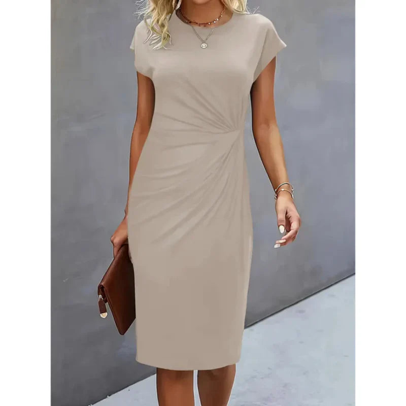 Elegant midi dress with round neck