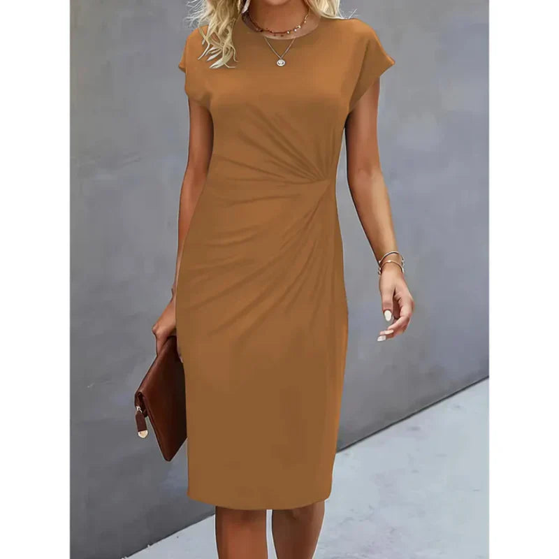 Elegant midi dress with round neck