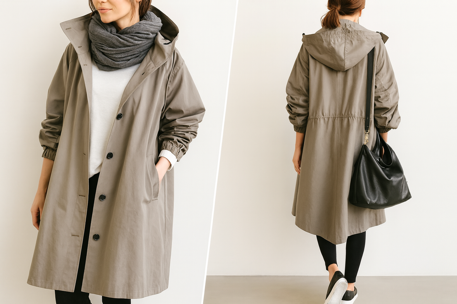 Women’s Long Coat with Button Closure and Side Pockets